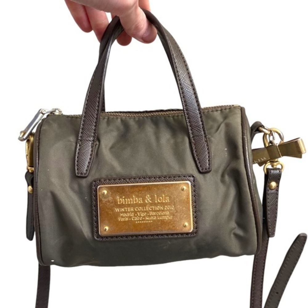 Bimba & Lola brown nylon/leather mini barrel duffle bag
